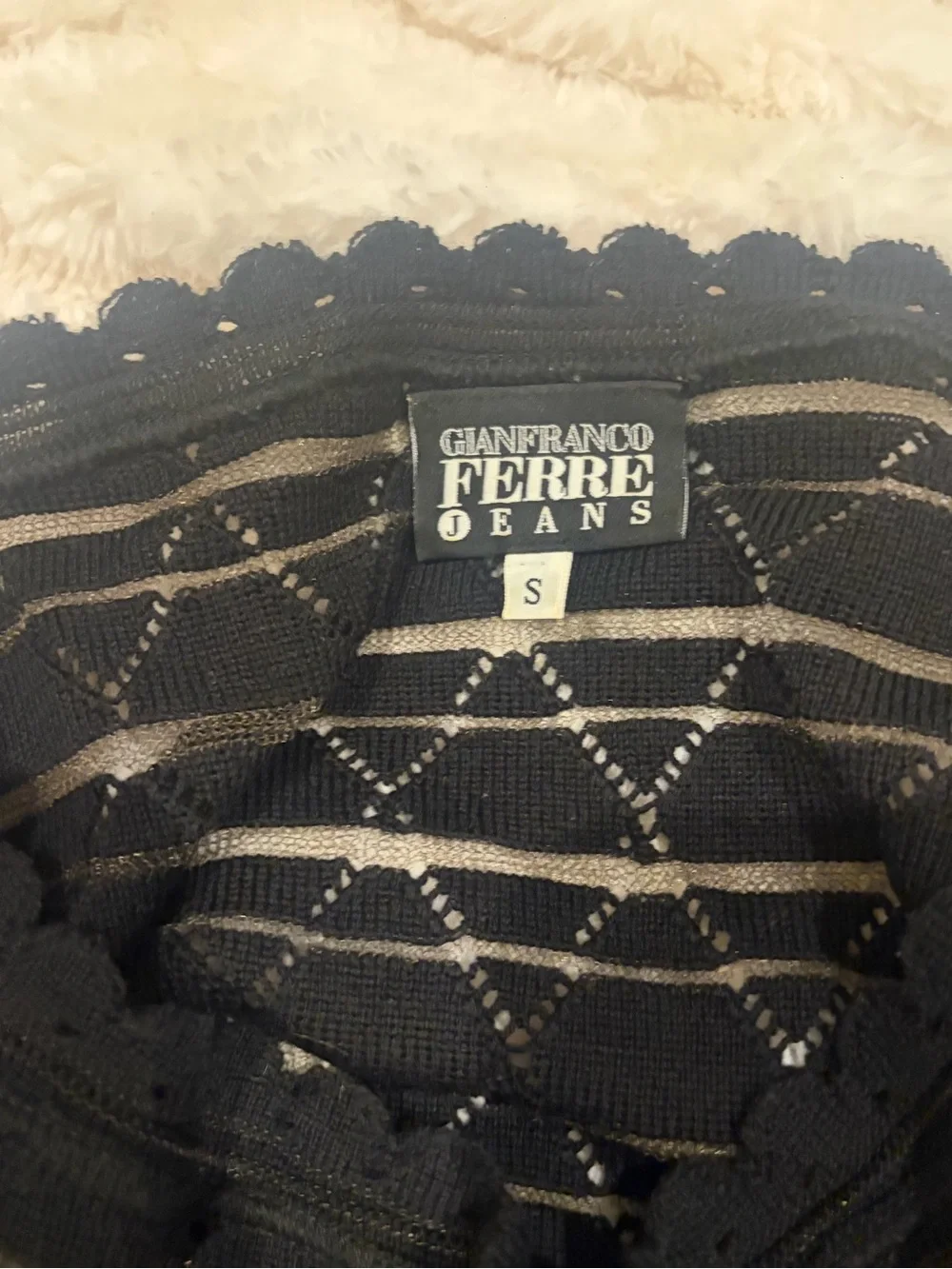 Gianfranco Ferre Black Striped Off-the-Shoulder Knit Sweater